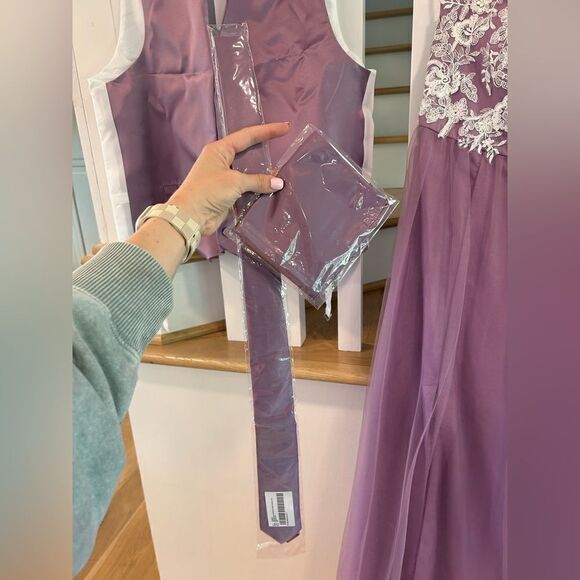 Azazie Noa Dress Wisteria with Men’s Matching Vest and Tie - Picture 9 of 15